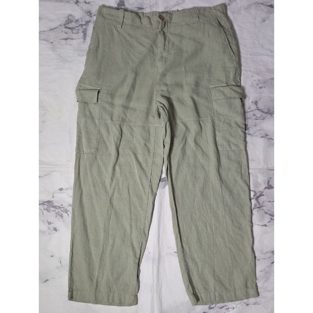 Zara Sage Green Linen Blend Cargo Pants